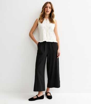 Black Linen Blend Crop Trousers