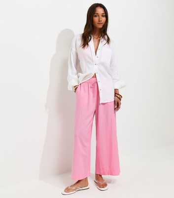 Bright Pink Linen Rich Crop Trousers