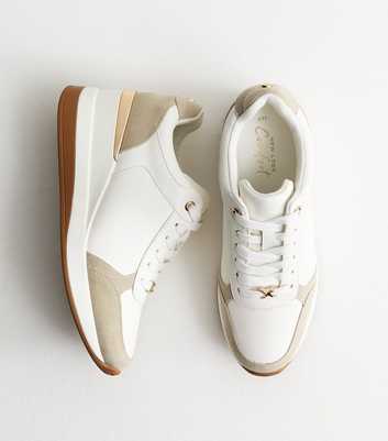 White Faux Leather Sports Wedge Trainers