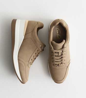 Camel Faux Brushed Leather Sports Wedge Trainers