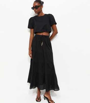 Black Tiered Midi Skirt