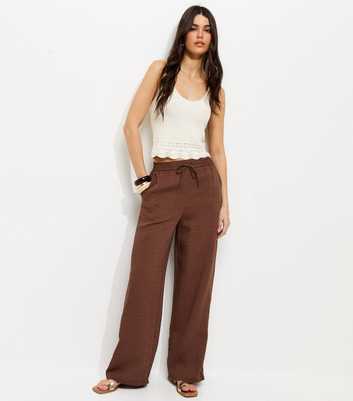 Dark Brown Striped Wide Leg Trousers