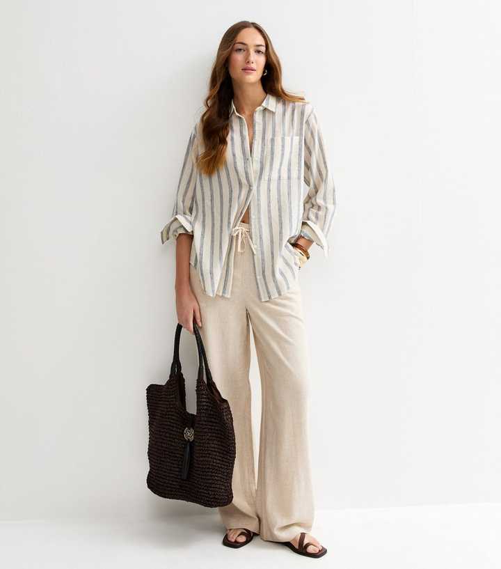 Tall Stone Wide Leg Trousers with Linen