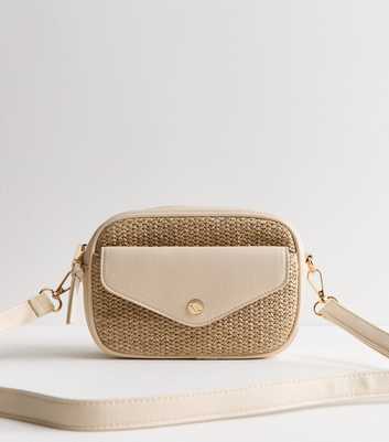 Cream Raffia Pocket Front Crossbody Bag