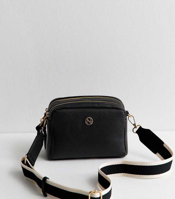 Black Faux Leather Double Pocket Crossbody Bag