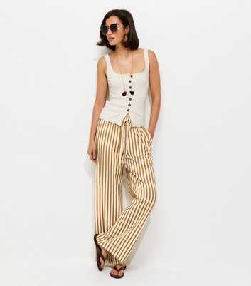 Yellow Striped Seersucker Wide Leg Trousers