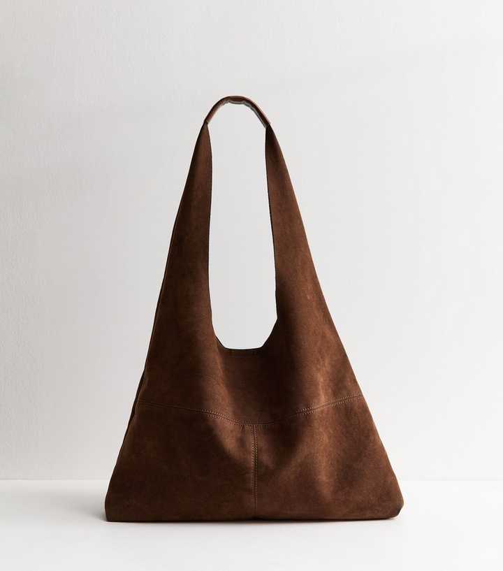 Tan Faux Suede Slouchy Hobo Tote Bag