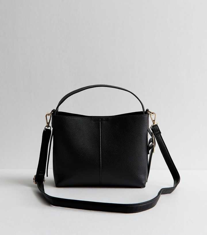 Black Faux Leather Mini Bucket Bag
