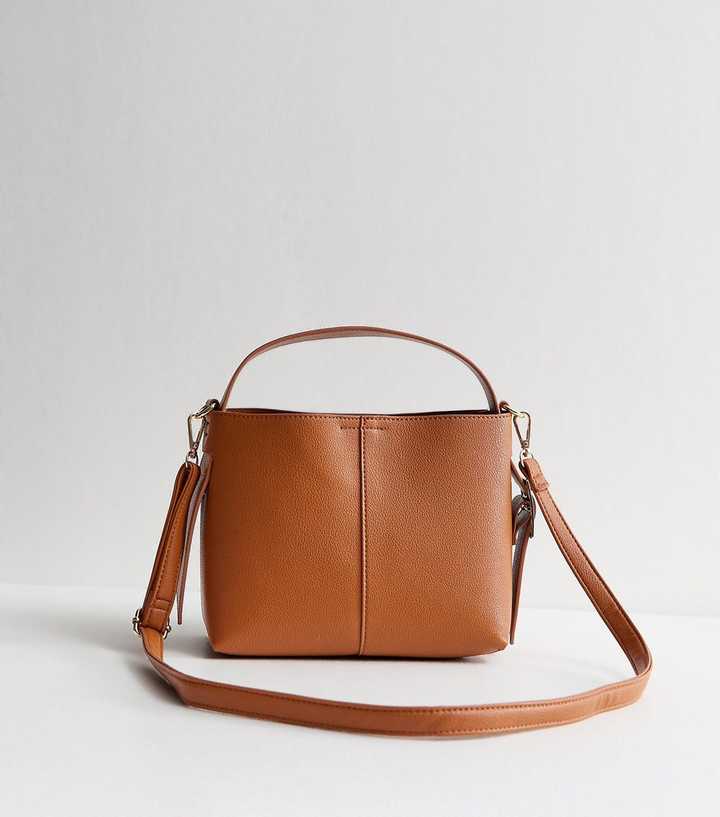 Tan Faux Leather Mini Bucket Bag