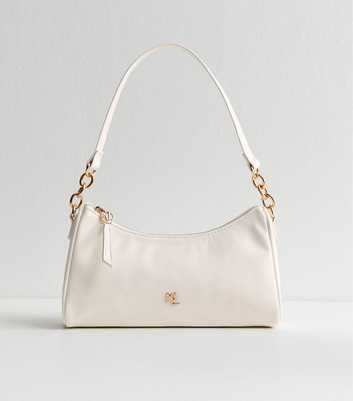White Faux Leather Logo Plaque Shoulder Bag