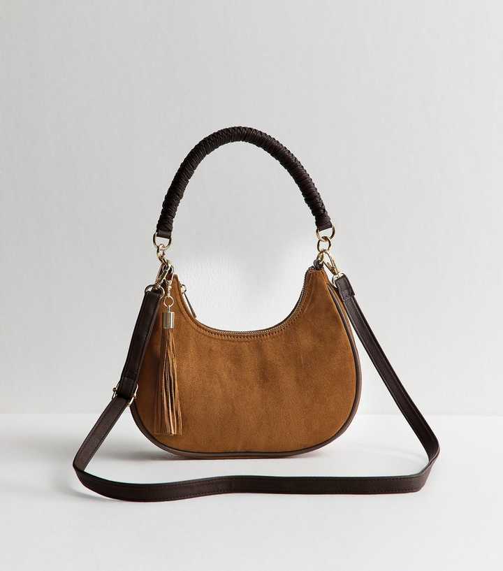 Tan Faux Suede Suede Scoop Shoulder Bag