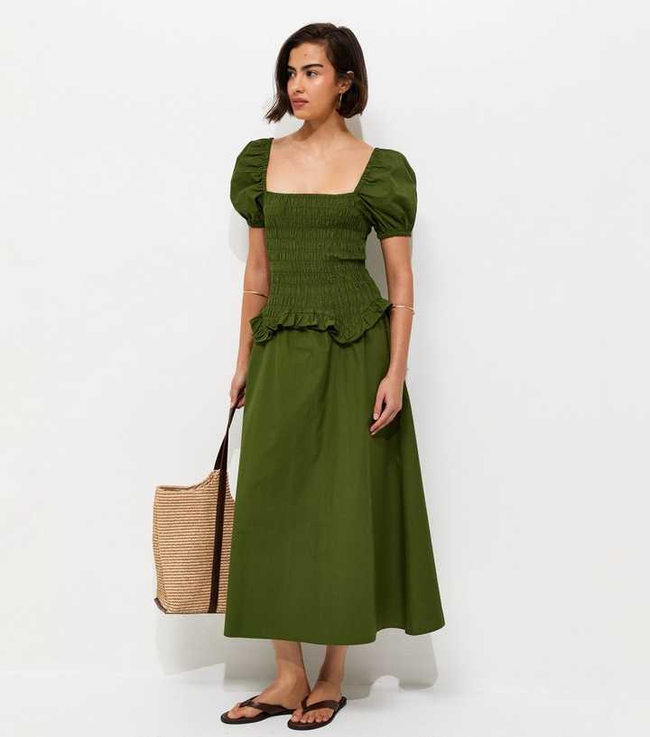 green emerald velvet dress Belle Shirred Waist Midi Dress