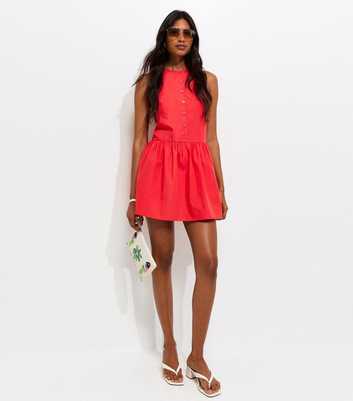 Light Coral Cotton Drop Waist Sleeveless Mini Dress