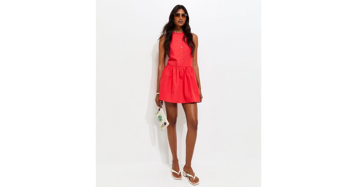 Light Coral Cotton Drop Waist Sleeveless Mini Dress