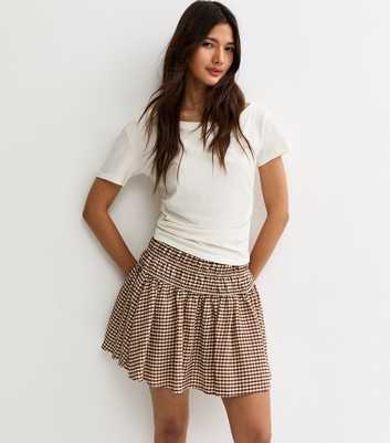 Brown Gingham Seersucker Mini Skirt