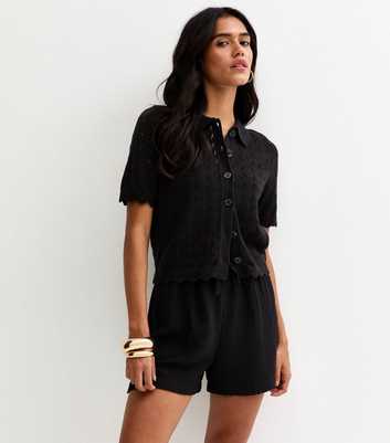 Black Woven Drawstring Shorts
