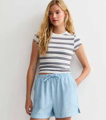 Light Blue Woven Drawstring Shorts
