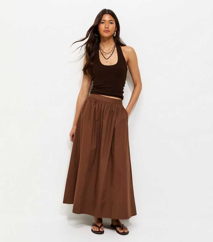 Brown Poplin Circle Skirt
