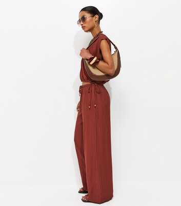 Rust Crinkle Wide Leg Trousers