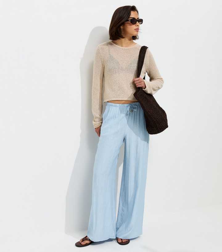 Light Blue Crinkle Wide Leg Trousers