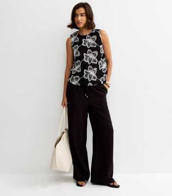 Black Drawstring Wide Leg Trousers