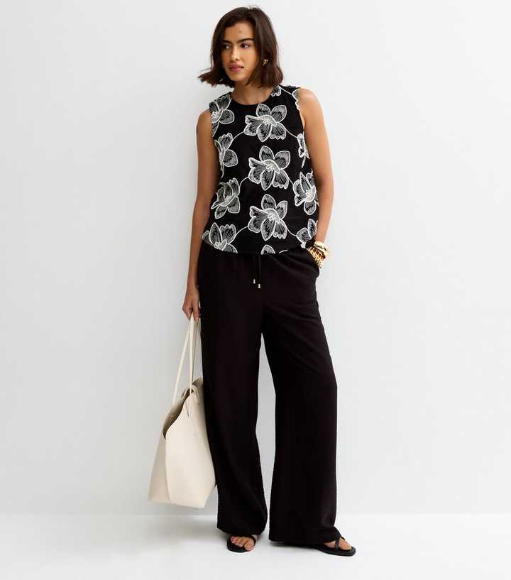 Black Drawstring Wide Leg Trousers
