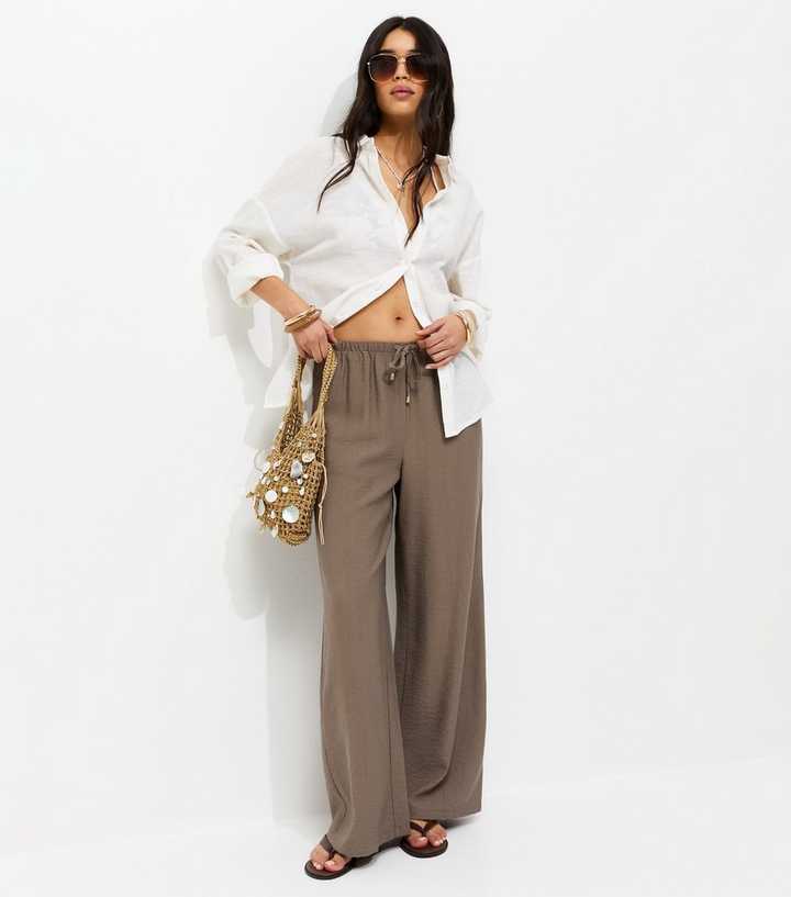 Mink Drawstring Wide Leg Trousers