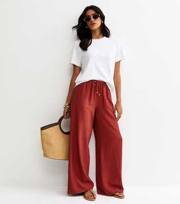 Rust Drawstring Wide Leg Trousers