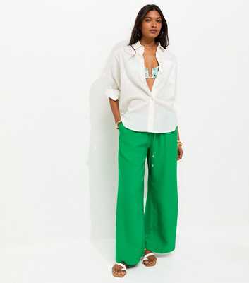Bright Green Drawstring Wide Leg Trousers