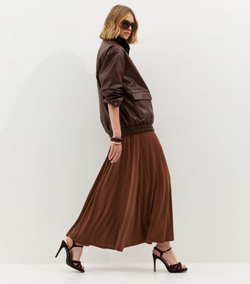 N°133　　Jersey Gather Fashion Ally | Jersey Textured Rise High Skirt Midi Brown ブラウン　36 Skirt スカート