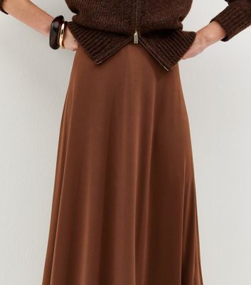 Dark Brown Midweight Jersey Full Skirt | New Look