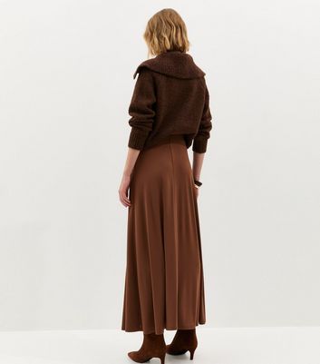 Dark Brown Midweight Jersey Full Skirt | New Look
