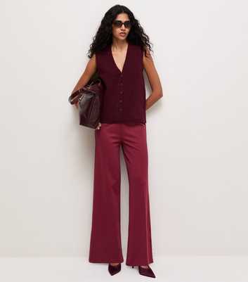 Dark Burgundy Wide Leg Jersey Trousers