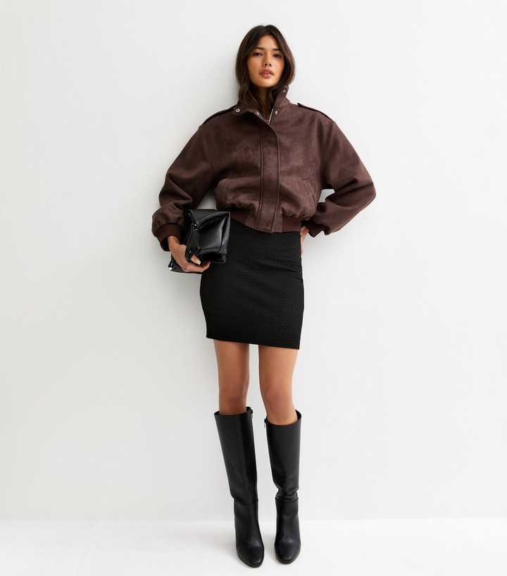 Black Textured Tube Mini Skirt