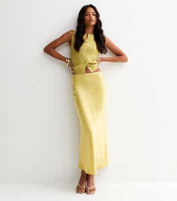 Light Green Satin Bias Cut Midi Skirt