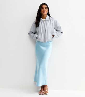 Light Blue Satin Bias Cut Midi Skirt