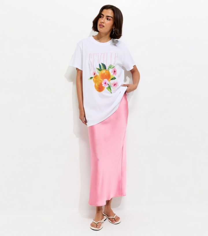 Pink Satin Bias Cut Midi Skirt