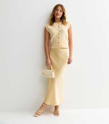 Light Yellow Satin Bias Cut Midi Skirt