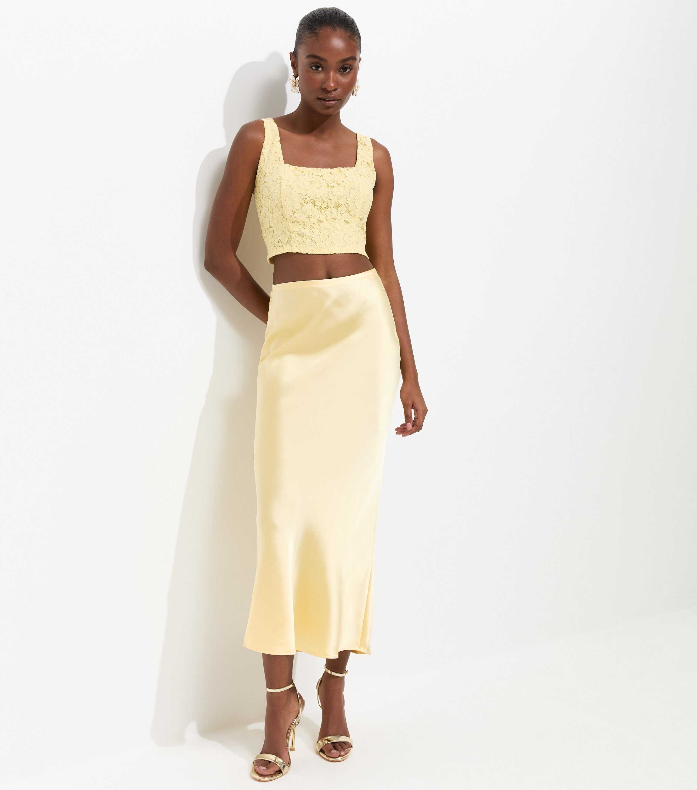 Light Yellow Satin Bias Cut Midi Skirt New Look Light Yellow Satin Bias Cut Midi Skirt New Look