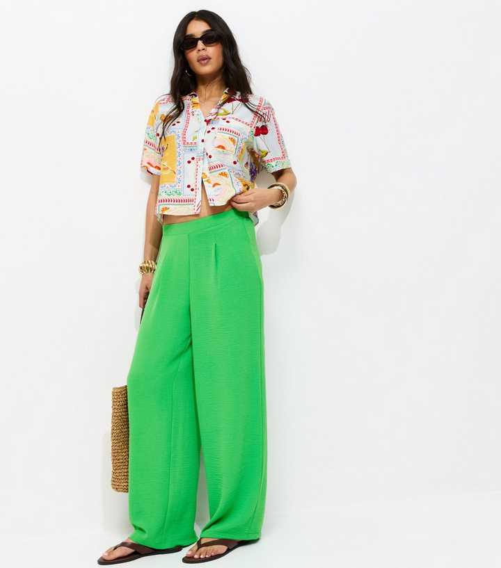 Green Loose Fit Wide Leg Trousers