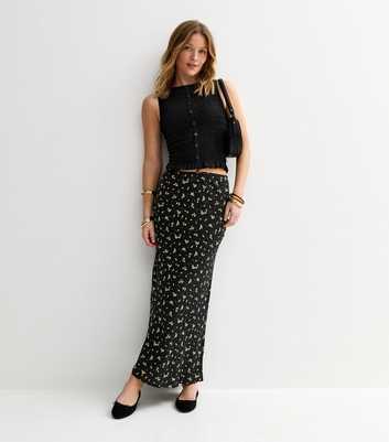 Black Lemon Print Bias Cut Midi Skirt