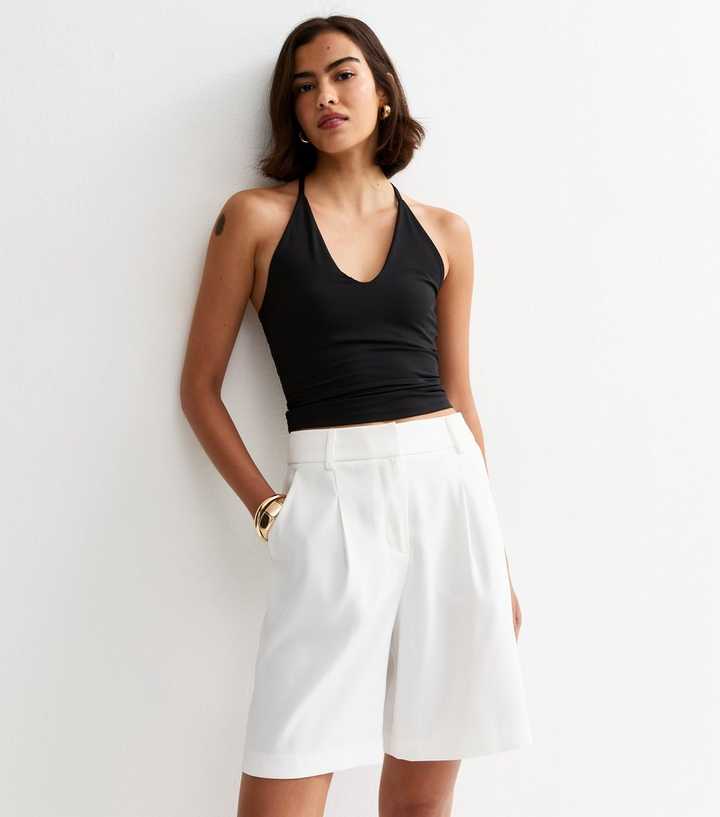 White Longline Pleated Shorts