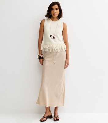 Stone Linen Look Bias Cut Midi Skirt
