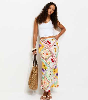 Multi Colour Medina Print Bias Cut Midi Skirt