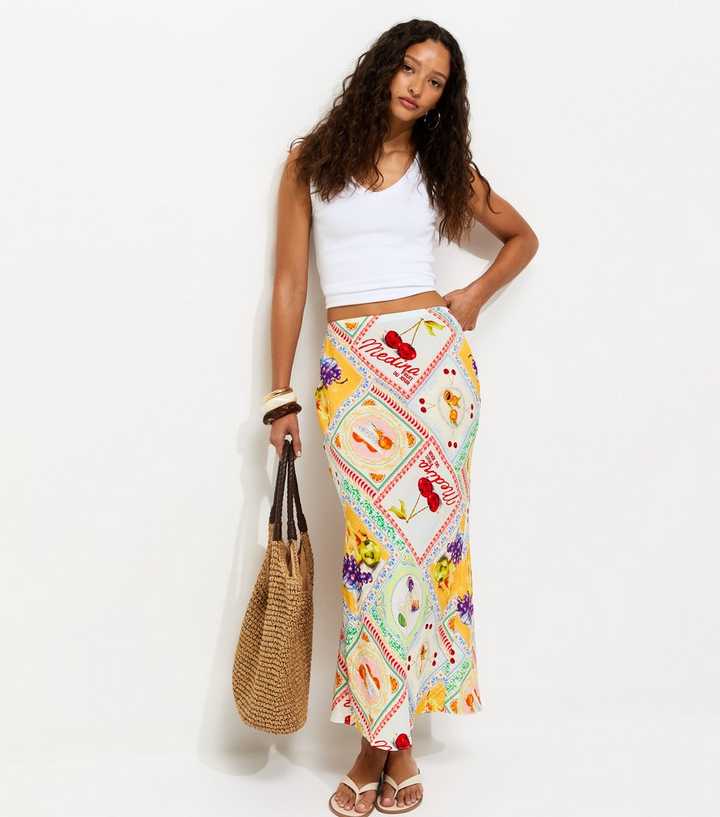 Multi Colour Medina Print Bias Cut Midi Skirt