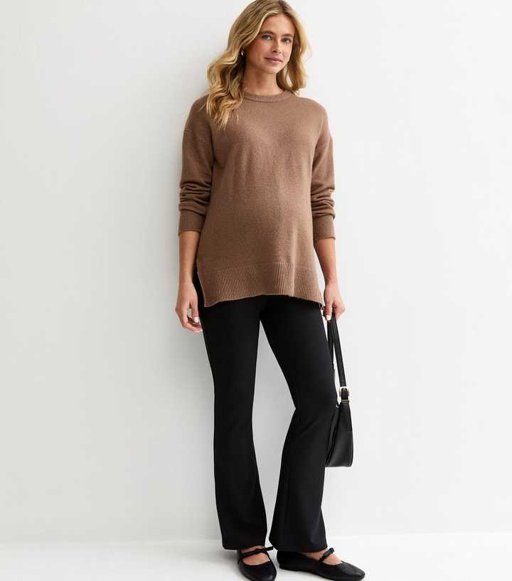 Maternity Black Ribbed Flared Trousers