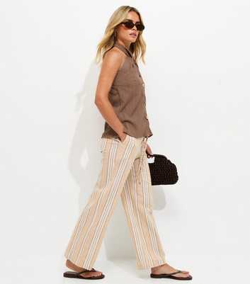 Petite Brown Cotton Rich Striped Wide Leg Trousers