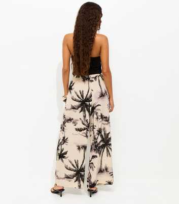 Petite White Palm Tree Print Wide Leg Trousers