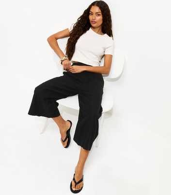 Petite Black Linen Blend Cropped Trousers