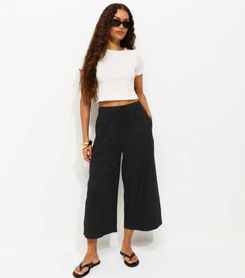 Petite Black Linen Blend Cropped Trousers
